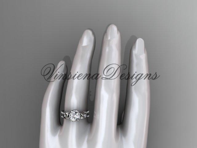 14k white gold diamond unique engagement ring "Forever One" Moissanite ADLR373