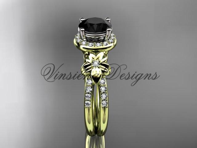 14k yellow gold diamond unique engagement ring  Black Diamond ADLR373
