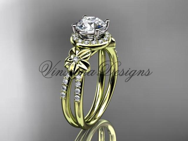 14k yellow gold diamond unique engagement ring "Forever One" Moissanite ADLR373