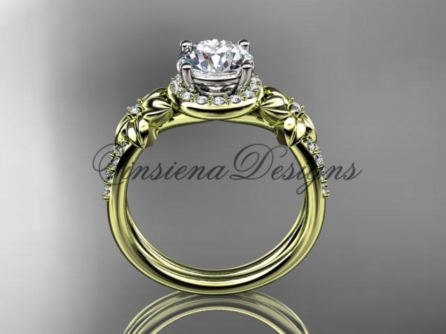 14k yellow gold diamond unique engagement ring "Forever One" Moissanite ADLR373