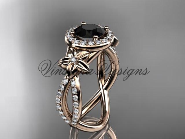 14k rose gold diamond unique engagement ring, Enhanced Black Diamond ADLR374