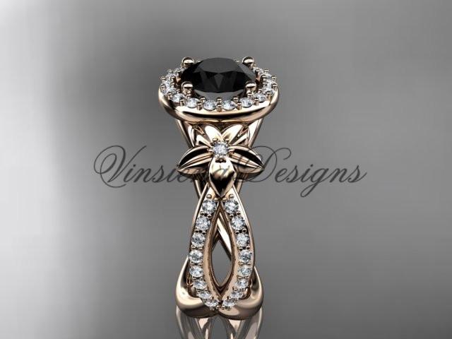 14k rose gold diamond unique engagement ring, Enhanced Black Diamond ADLR374
