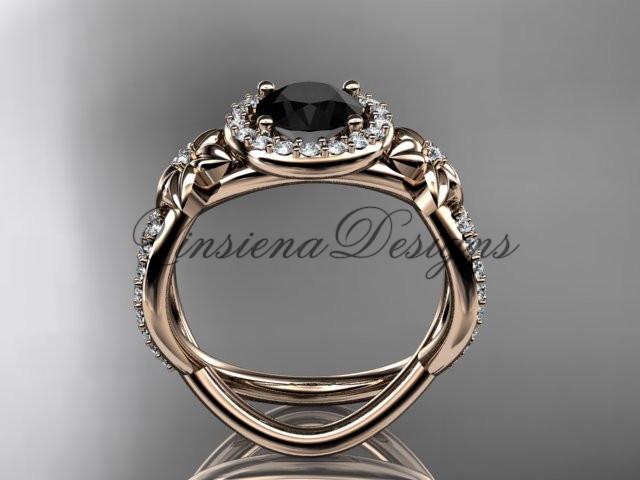 14k rose gold diamond unique engagement ring, Enhanced Black Diamond ADLR374