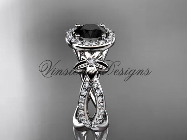 14k white gold diamond unique engagement ring, Enhanced Black Diamond ADLR374