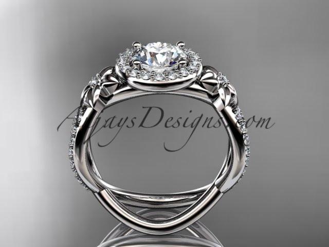 14k white gold leaf and flower diamond unique engagement ring, wedding ring with a "Forever One" Moissanite center stone ADLR374 - AnjaysDesigns