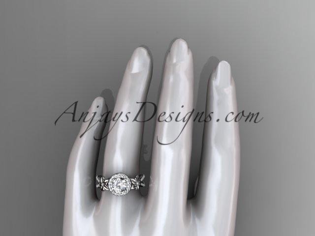 14k white gold leaf and flower diamond unique engagement ring, wedding ring ADLR374 - AnjaysDesigns