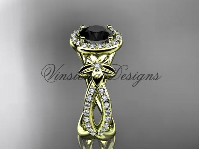 14k yellow gold diamond unique engagement ring, Enhanced Black Diamond ADLR374