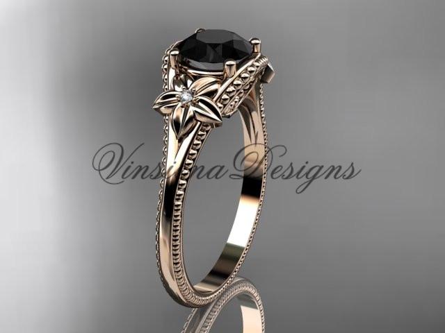 14k rose gold diamond unique engagement ring, Enhanced Black Diamond ADLR375