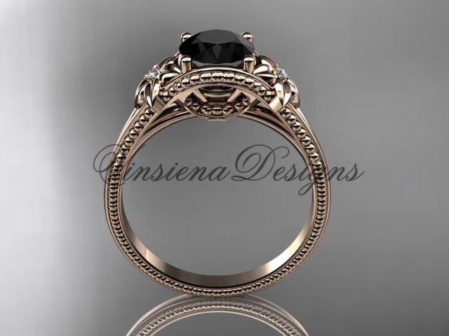 14k rose gold diamond unique engagement ring, Enhanced Black Diamond ADLR375