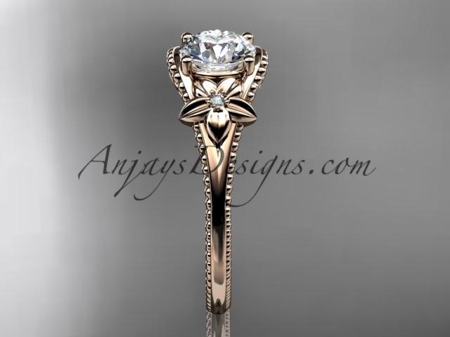 14k rose gold diamond unique engagement ring with a "Forever One" Moissanite center stone ADLR375 - AnjaysDesigns