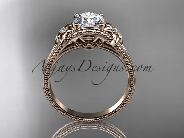 14k rose gold diamond unique engagement ring with a "Forever One" Moissanite center stone ADLR375 - AnjaysDesigns