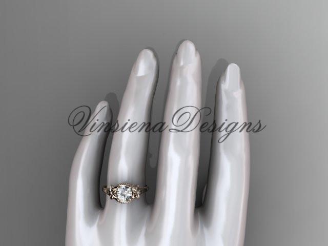 14k rose gold diamond unique engagement ring "Forever One" Moissanite ADLR375