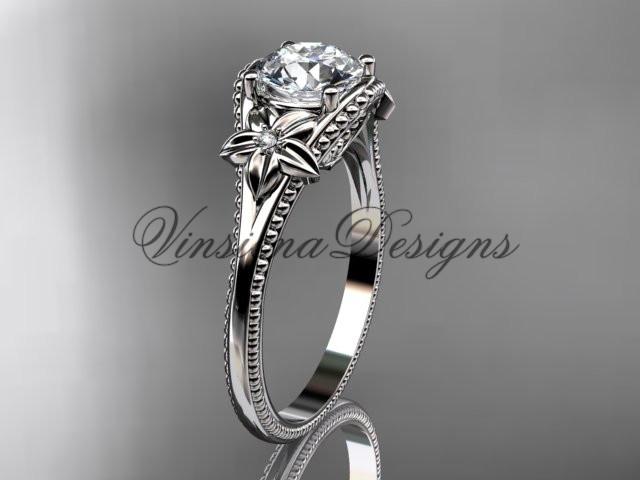 platinum leaf and flower diamond unique engagement ring ADLR375P