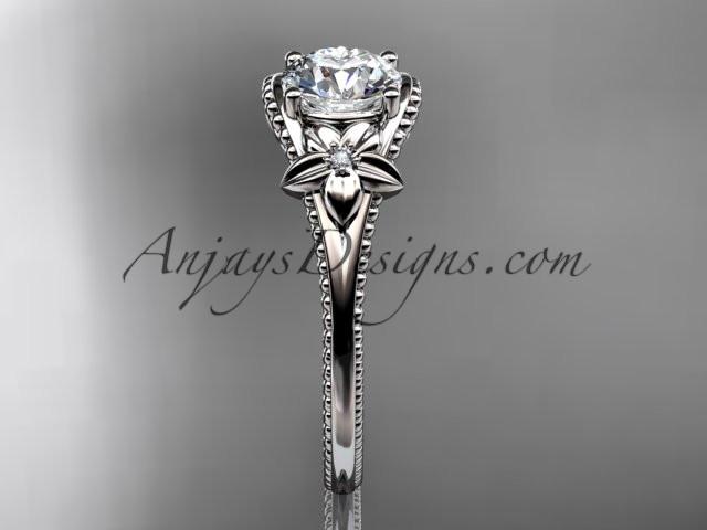 14k white gold leaf and flower diamond unique engagement ring ADLR375 - AnjaysDesigns
