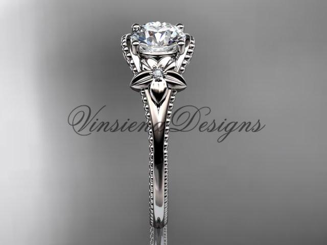 platinum leaf and flower diamond unique engagement ring ADLR375P