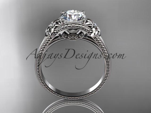 14k white gold diamond unique engagement ring with a "Forever One" Moissanite center stone ADLR375 - AnjaysDesigns