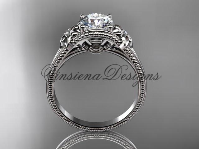 platinum  diamond unique engagement ring "Forever One" Moissanite ADLR375P