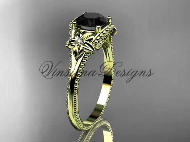 14k yellow gold diamond unique engagement ring Enhanced Black Diamond ADLR375
