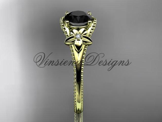 14k yellow gold diamond unique engagement ring Enhanced Black Diamond ADLR375