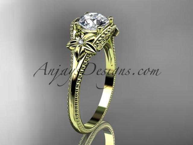 14k yellow gold leaf and flower diamond unique engagement ring ADLR375 - AnjaysDesigns
