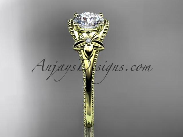 14k yellow gold leaf and flower diamond unique engagement ring ADLR375 - AnjaysDesigns