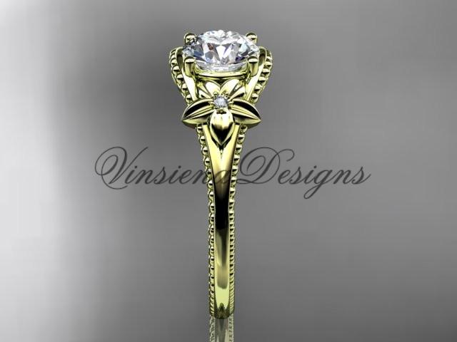 14k yellow gold diamond unique engagement ring "Forever One" Moissanite ADLR375