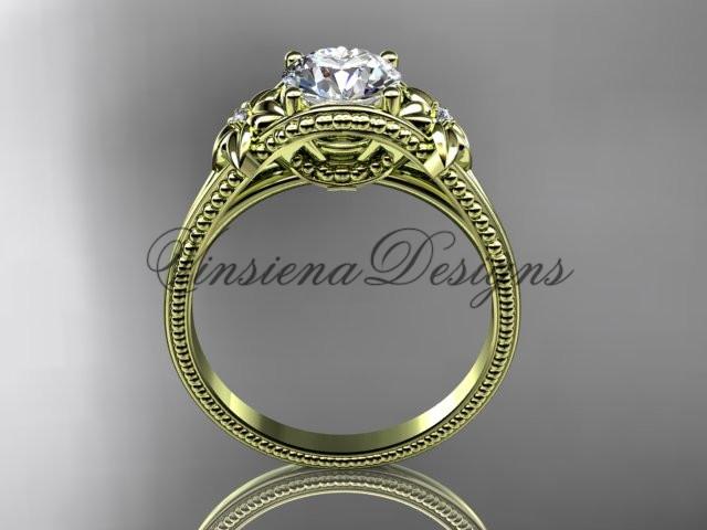 14k yellow gold diamond unique engagement ring "Forever One" Moissanite ADLR375