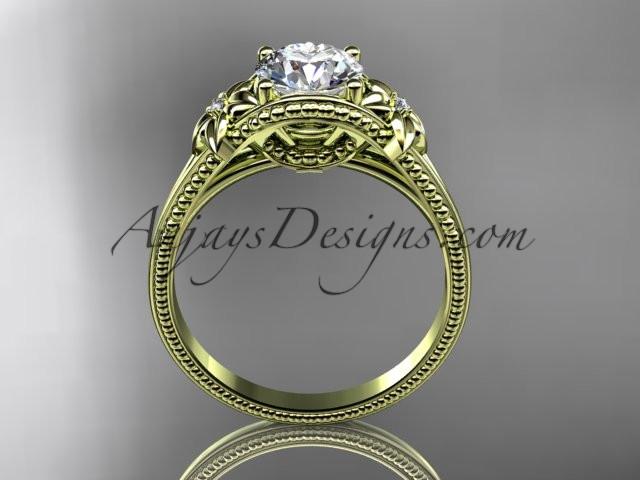 14k yellow gold leaf and flower diamond unique engagement ring ADLR375 - AnjaysDesigns