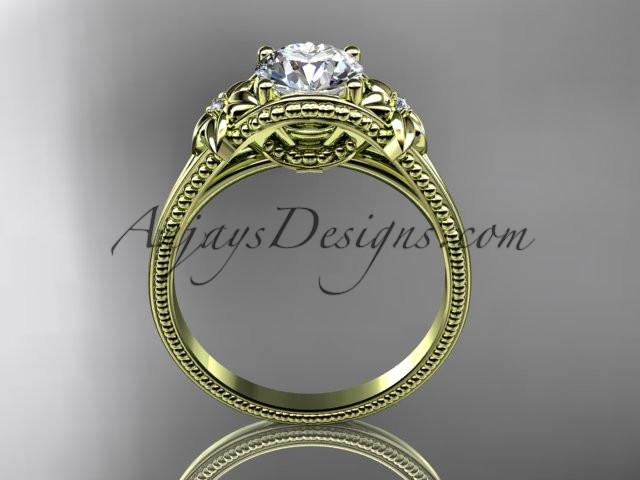 14k yellow gold diamond unique engagement ring with a "Forever One" Moissanite center stone ADLR375 - AnjaysDesigns