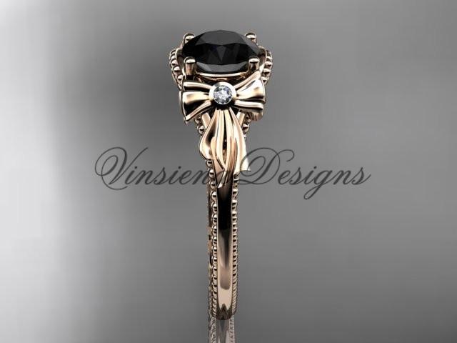 14k rose gold  diamond unique engagement ring, Enhanced Black Diamond ADLR376
