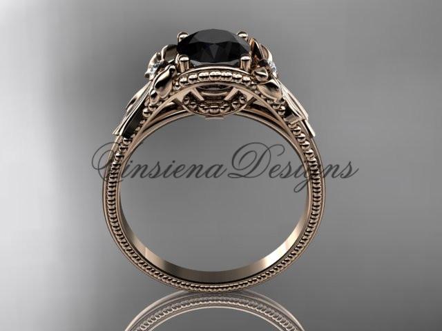 14k rose gold  diamond unique engagement ring, Enhanced Black Diamond ADLR376