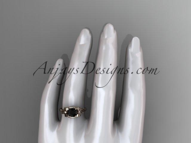 14k rose gold leaf and flower diamond unique engagement ring with a Black Diamonde center stone ADLR376 - AnjaysDesigns