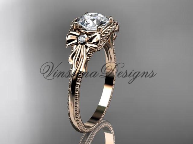 14k rose gold diamond unique engagement ring "Forever One" Moissanite ADLR376