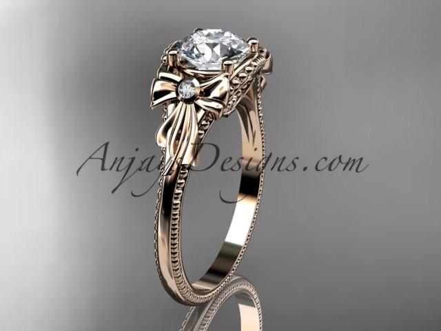 14k rose gold diamond unique engagement ring with a "Forever One" Moissanite center stone ADLR376 - AnjaysDesigns