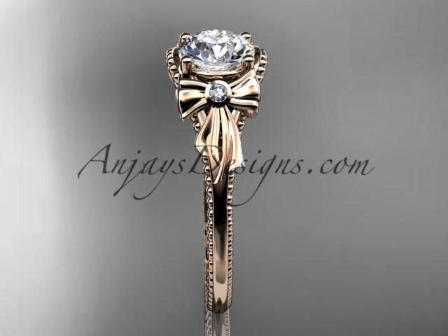 14k rose gold diamond unique engagement ring with a "Forever One" Moissanite center stone ADLR376 - AnjaysDesigns
