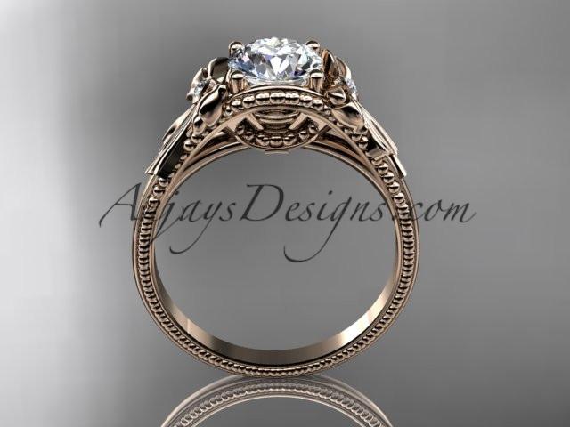 14k rose gold diamond unique engagement ring with a "Forever One" Moissanite center stone ADLR376 - AnjaysDesigns