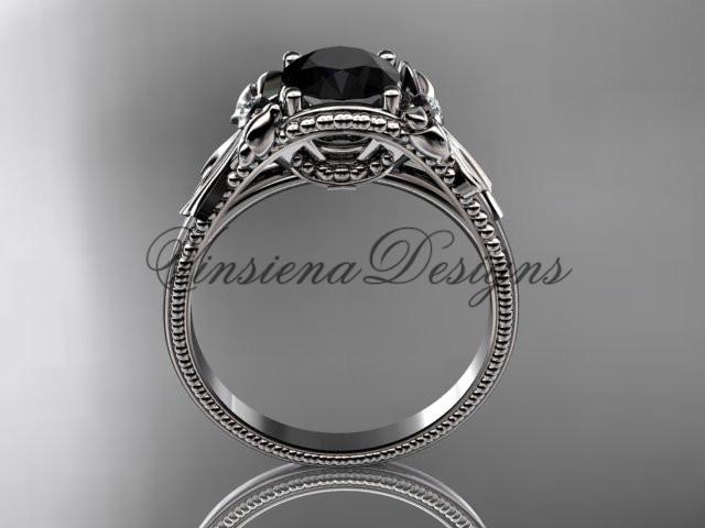 platinum  diamond unique engagement ring Enhanced Black Diamond ADLR376P
