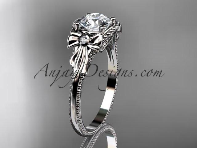 14k white gold leaf and flower diamond unique engagement ring ADLR376 - AnjaysDesigns