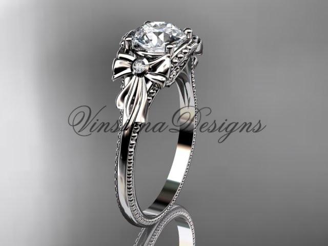 platinum leaf and flower diamond unique engagement ring ADLR376P