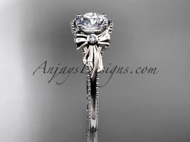 14k white gold diamond unique engagement ring with a "Forever One" Moissanite center stone ADLR376 - AnjaysDesigns