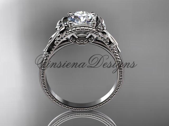 platinum leaf and flower diamond unique engagement ring ADLR376P