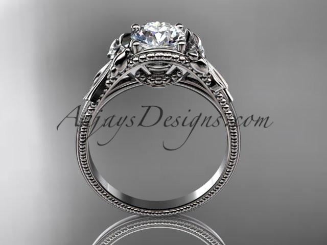 14k white gold diamond unique engagement ring with a "Forever One" Moissanite center stone ADLR376 - AnjaysDesigns