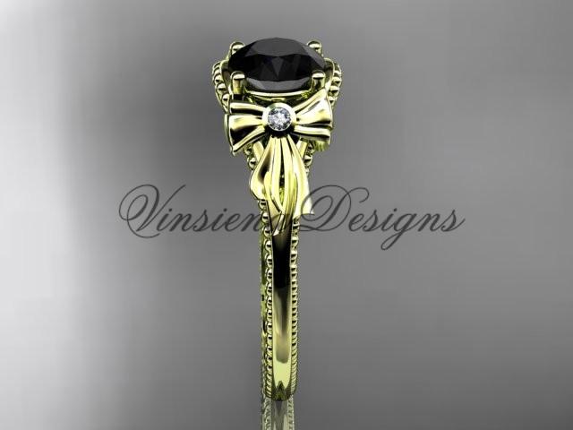 14k yellow gold  diamond unique engagement ring, Enhanced Black Diamond ADLR376