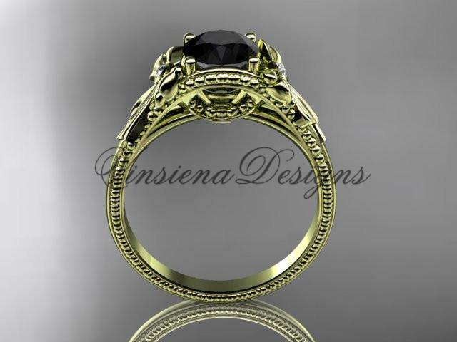 14k yellow gold  diamond unique engagement ring, Enhanced Black Diamond ADLR376