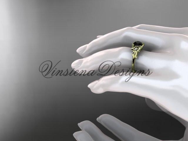 14k yellow gold  diamond unique engagement ring, Enhanced Black Diamond ADLR376