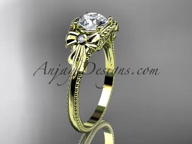 14k yellow gold leaf and flower diamond unique engagement ring ADLR376 - AnjaysDesigns