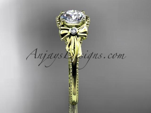 14k yellow gold diamond unique engagement ring with a "Forever One" Moissanite center stone ADLR376 - AnjaysDesigns