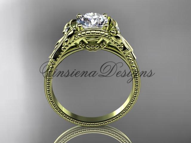 14k yellow gold diamond unique engagement ring "Forever One" Moissanite ADLR376