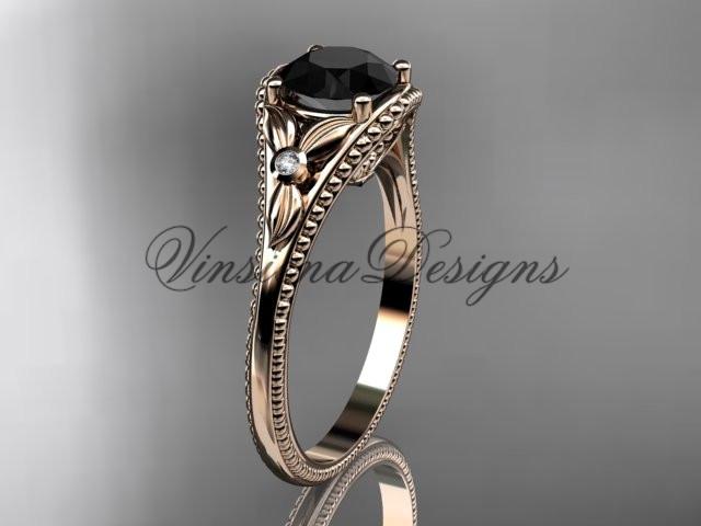 14k rose gold diamond unique engagement ring Enhanced Black Diamond ADLR377