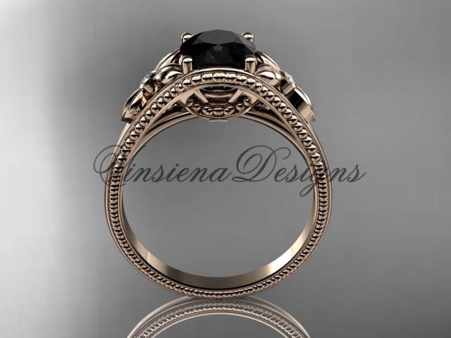 14k rose gold diamond unique engagement ring Enhanced Black Diamond ADLR377